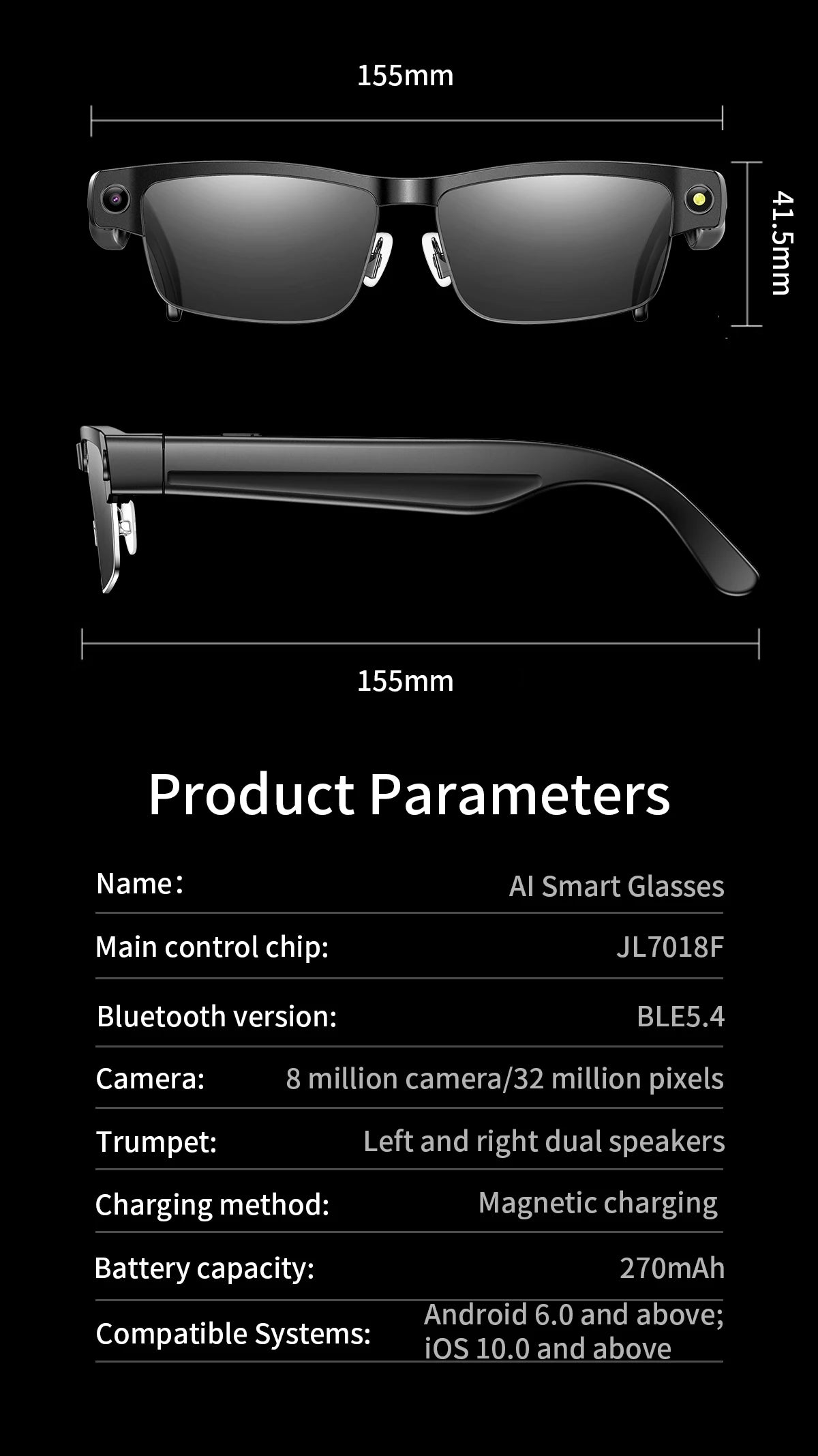 Smart AI Glasses With 8MP HD Camera Chat GPT Touch Sport Sunglasses Bluetooth Call Video Music Player Object Recognition