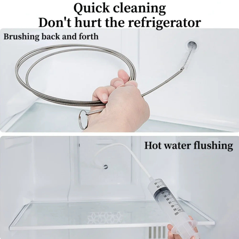 Refrigerator Drain Hole Desilter Cleaner Kit Kitchen Fridge Syringe Hose Dredge Drain Brush Unblocker Fridge Anti Clogging Kit