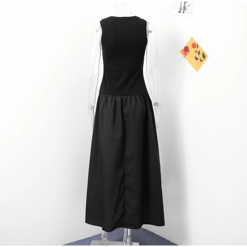 Fashion Patchwork Long Dress For Women Chic O-neck Sleeveless Party Midi Dresses Female Elegant Evening Holiday Lady Vestidos