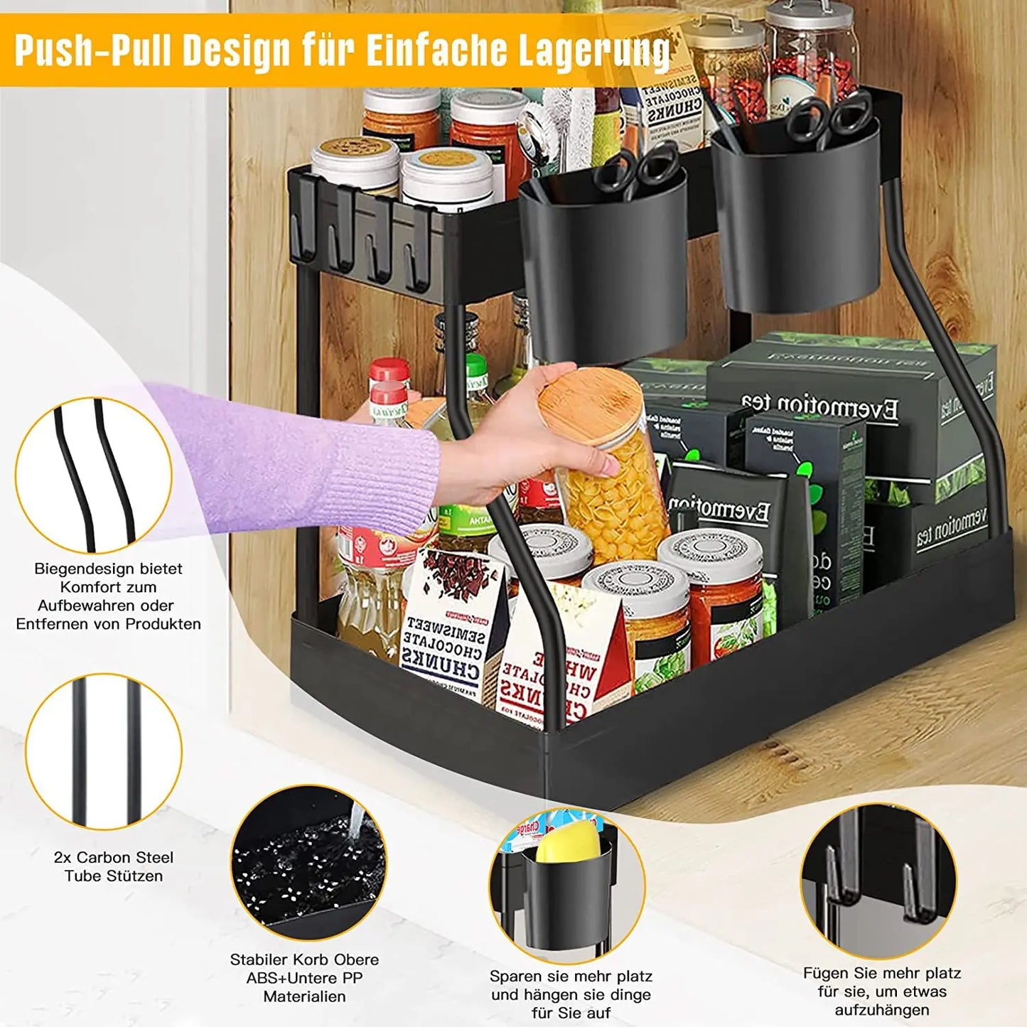 Under Sink Organizer 2 Tier Slide Out Sink Rack Multi-purpose Storage Shelves Cabinet Under Sink Storage Kitchen Organizer