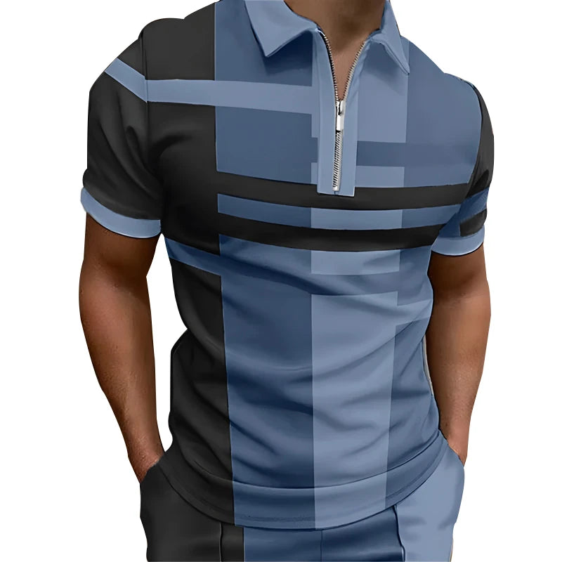 Spring Summer Men Casual Short Sleeve Business Polo Shirt Men Clothes Zipper Polo Shirt Men Spell Color Golf Polo Shirts