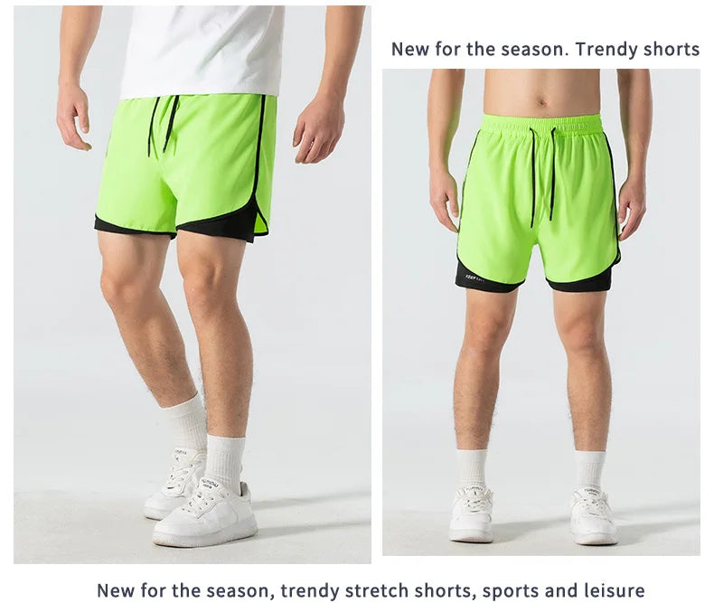 Unisex 2-in-1 Running Shorts Men's Summer New Quick Drying Breathable Active Training Exercise Jogging Cycling Loose-Fit Shorts