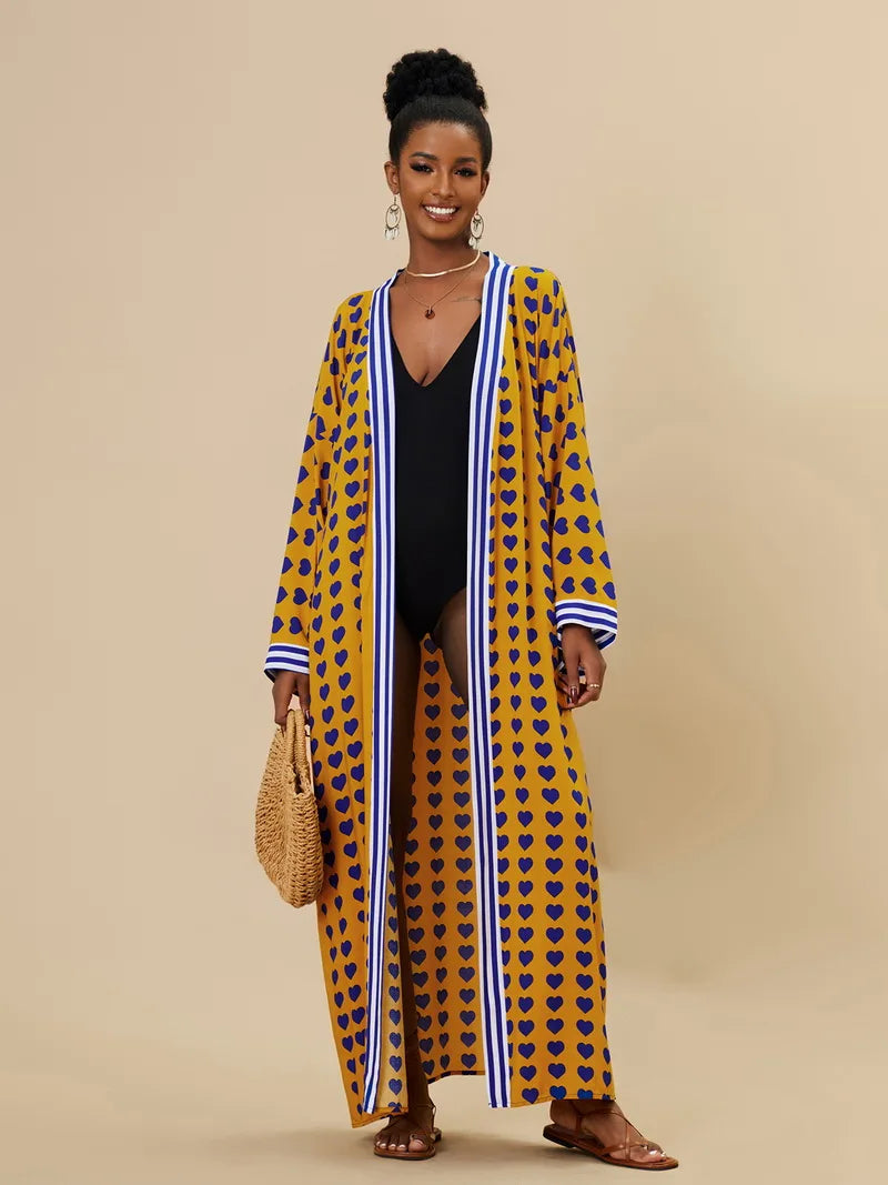 Para Praia Kimono Beach Robe Swimsuit Cover Ups Beachwear Long Flared Sleeve Dress Sarong Women Loose Cardigan Bikini Covers