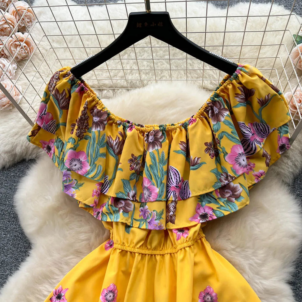 YuooMuoo 2025 New Fashion Floral Robe Print Long Dress Bohemian Women Summer Ruffle Maxi Sundress Elegant Party Vestidos