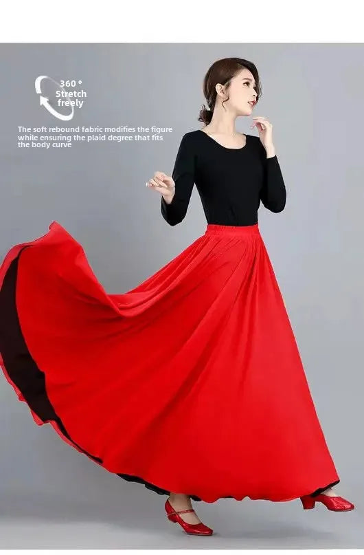 High-Waisted Chiffon Dance Skirt Two-Sided Double Layer Large Wide Skirt 540 Degrees Skirt 8 Meters Long Dress Xinjiang Dance