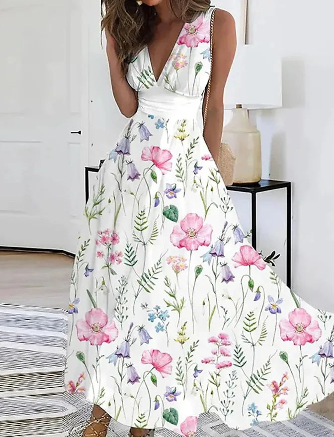 Women Dress Summer 2024 New Green Sleeveless Boho A-LINE Backless Shirring Long Dress Trendy Elegant Maxi Dress for Women Beach
