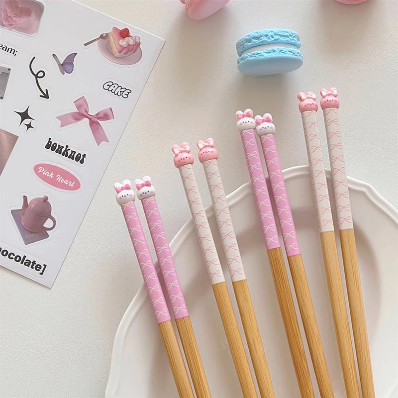 Kawaii Bunny Chinese Chopsticks Cute Wooden Korean Style Japanese Sushi Chopstick For Kids Adult Tableware Kitchen Accessories