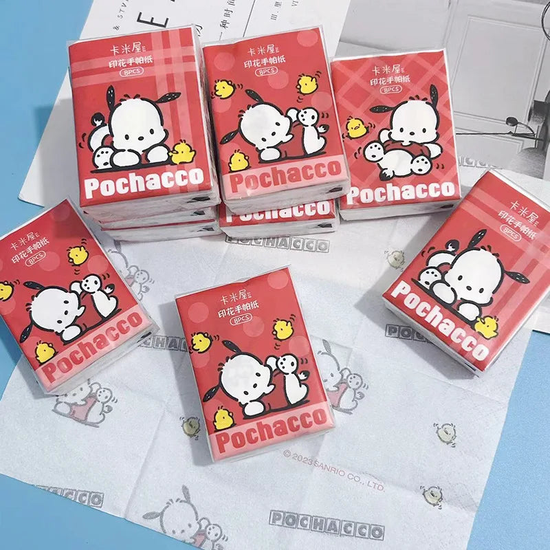 Kawaii Hello Kitty Handkerchief Paper Cartoon Sanrio Pochacco Kitty Printed Napkins Portable Small Pocket Tissues Facial Paper