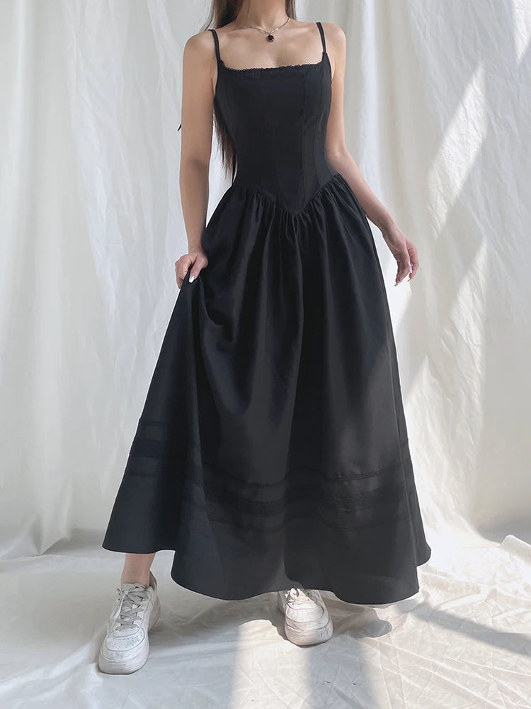 Darlingaga Gothic Grunge Corset Strap Long Dress Summer Lace Patchwork Dark Academia Party Female Dress Maxi Fashion Vintage Y2K