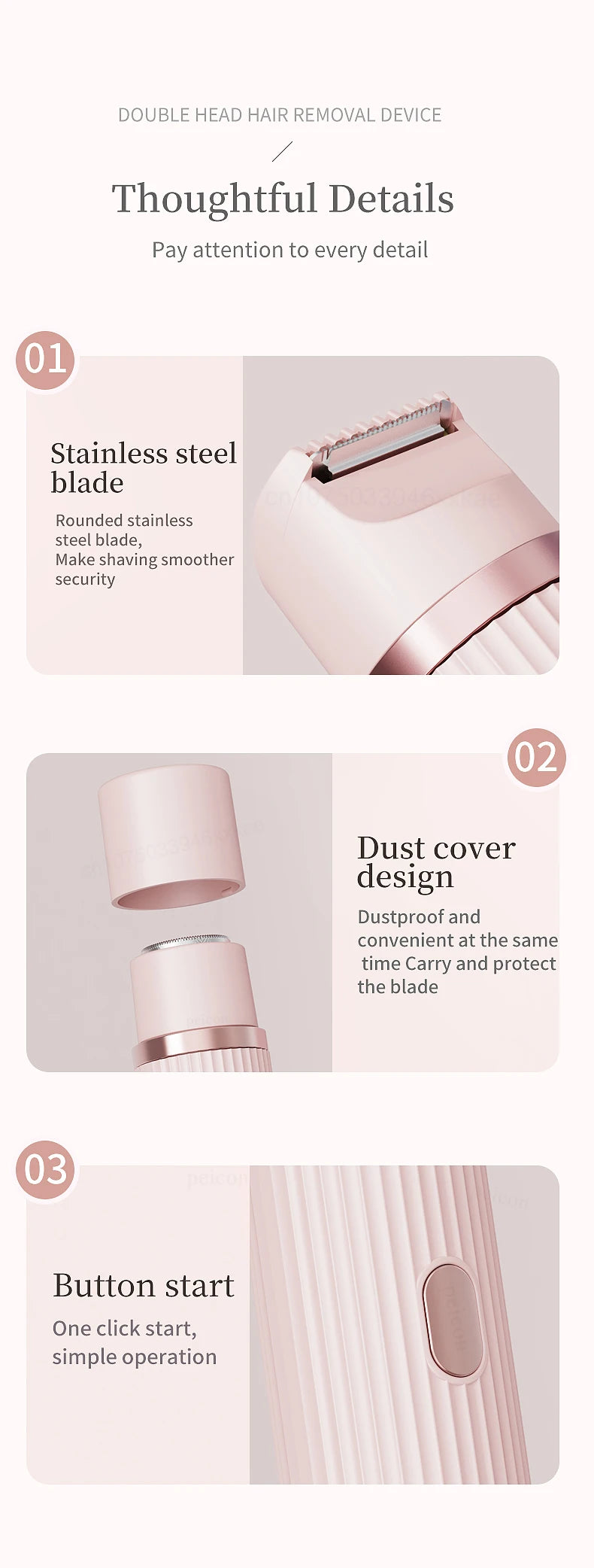 Hair Clipper Women Face Bikini Facial Body Epilator Female Leg Underarm Razors Electric Shaver Rechargeable Double Head Trimmer
