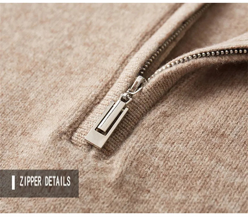 100% Soft Cashmere Men's Clothing Sweater Half-High Zipper Pullover Autumn Winter Warm Basic Knitted Jumper Pull Homme
