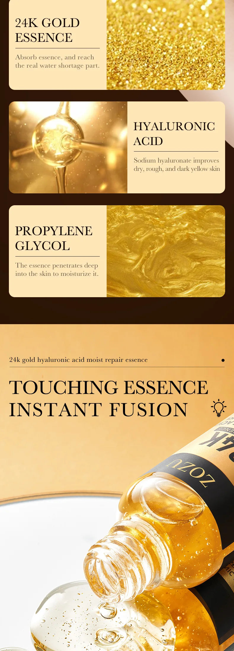 1/2/3pcs 24K Gold Hyaluronic Acid Serum Facial Essence Moisturizing Hydrating Anti-aging Face Serum Facial Skin Care Products