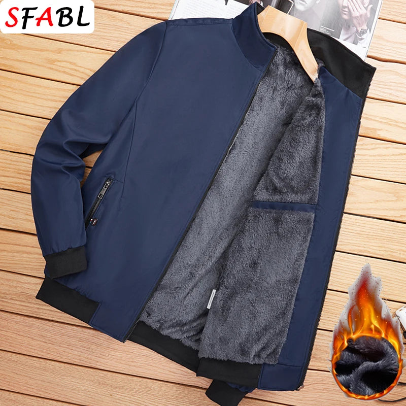 New Hooded Fleece Lining Men's Winter Jacket Coat Parka With Zipper Pockets Korean Winter Jackets for Men's Winter Coats Black