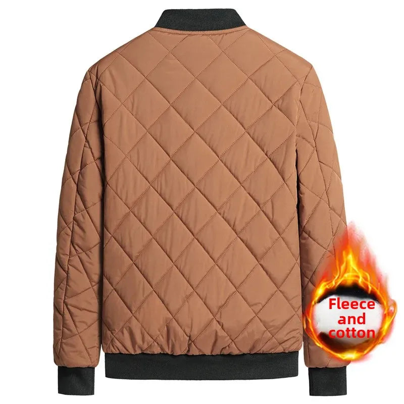 Men's Casual Cotton Coat Fleece-lined Warm Padded Jacket Nylon Material Loose Fit For Middle-aged Elderly