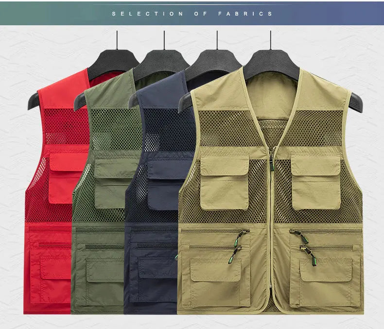 Summer Thin Mesh Vest Outdoor Sportsfor Jackets Bigsize Bomber Sleeveless Vest Casual Tactical Work Wear Camping Fishing Vests