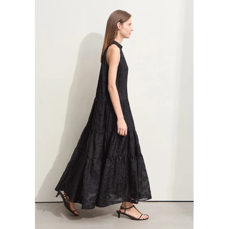 Amii Minimalism 2024 Summer New Loose Long Dress Sleeveless Large A-line Chiffon Jacquard Elegant Dresses for Women 12452064