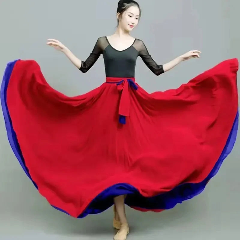 High-Waisted Chiffon Dance Skirt Two-Sided Double Layer Large Wide Skirt 540 Degrees Skirt 8 Meters Long Dress Xinjiang Dance