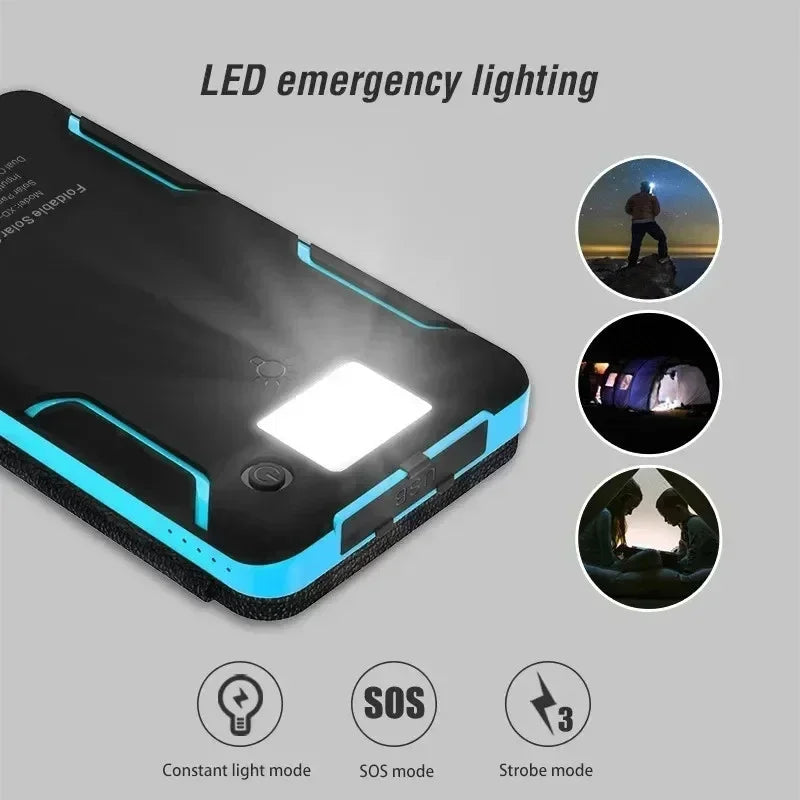 200000mAh Portable Solar Power Bank USB Super Fast Charging Folding Solar Panels Outdoor Camping Waterproof Sun Power For iPhone