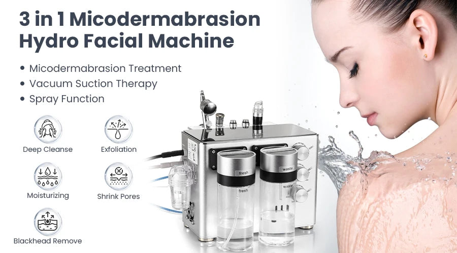 3 In 1 Hydro Dermabrasion Machine Deep Cleansing Machine Facial Clean Dead Skin Removal Spa Facial Microdermabrasion Machine