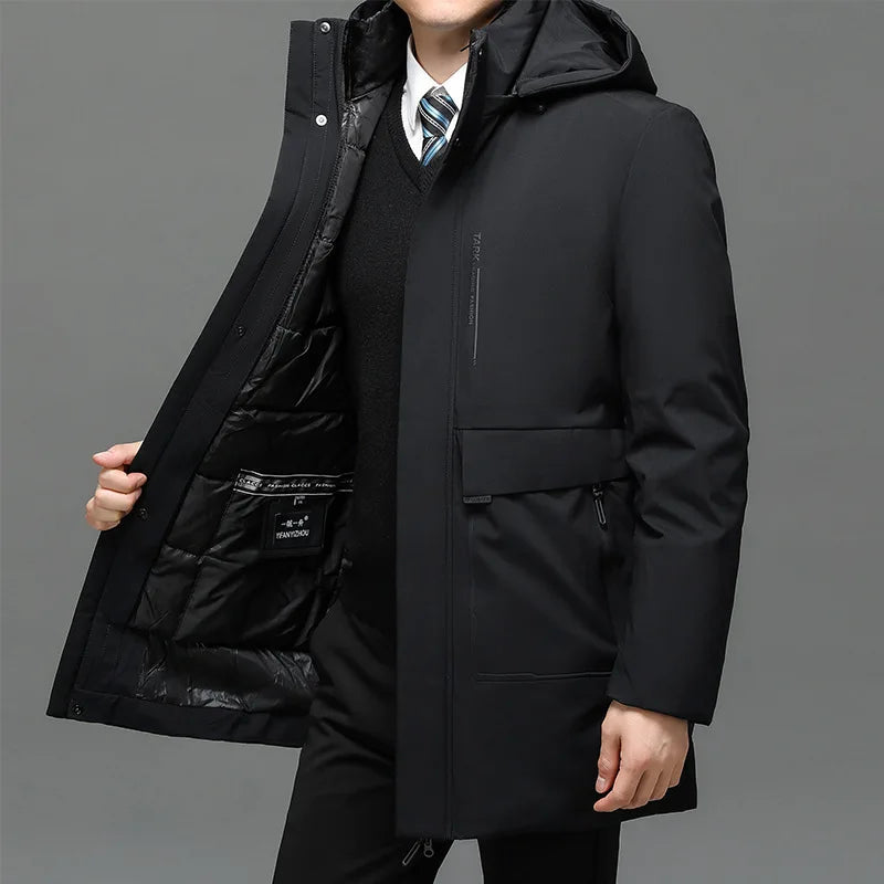 Mens Hooded Jackets Casual Outwear Long Parkas Men New Autumn Winter Warm Waterproof Parkas Jacket Coat 2 PIECES Winter Parkas