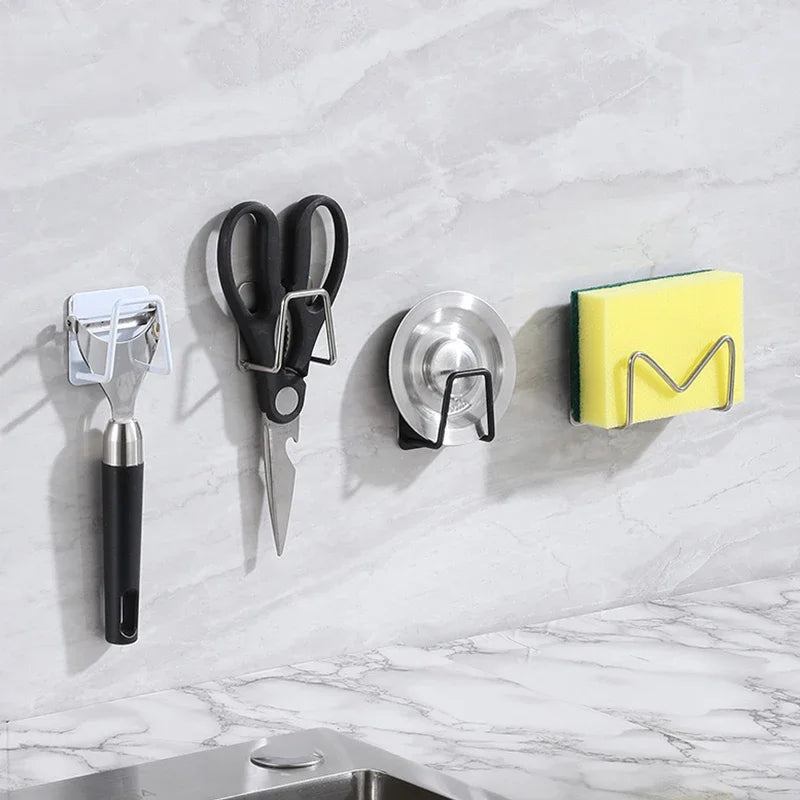 5/1pcs Stainless Steel Sink Sponges Holder Self Adhesive Drain Drying Rack Shelf Household Wall Hooks Kitchen Storage Organizer