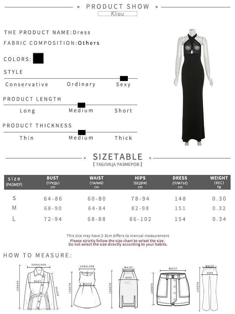 kliou Ribbons Women Long Dress Patchwork Cross Halter Sleeveless Backless Straight Vestidos Female Elegant Evening Classic Robe