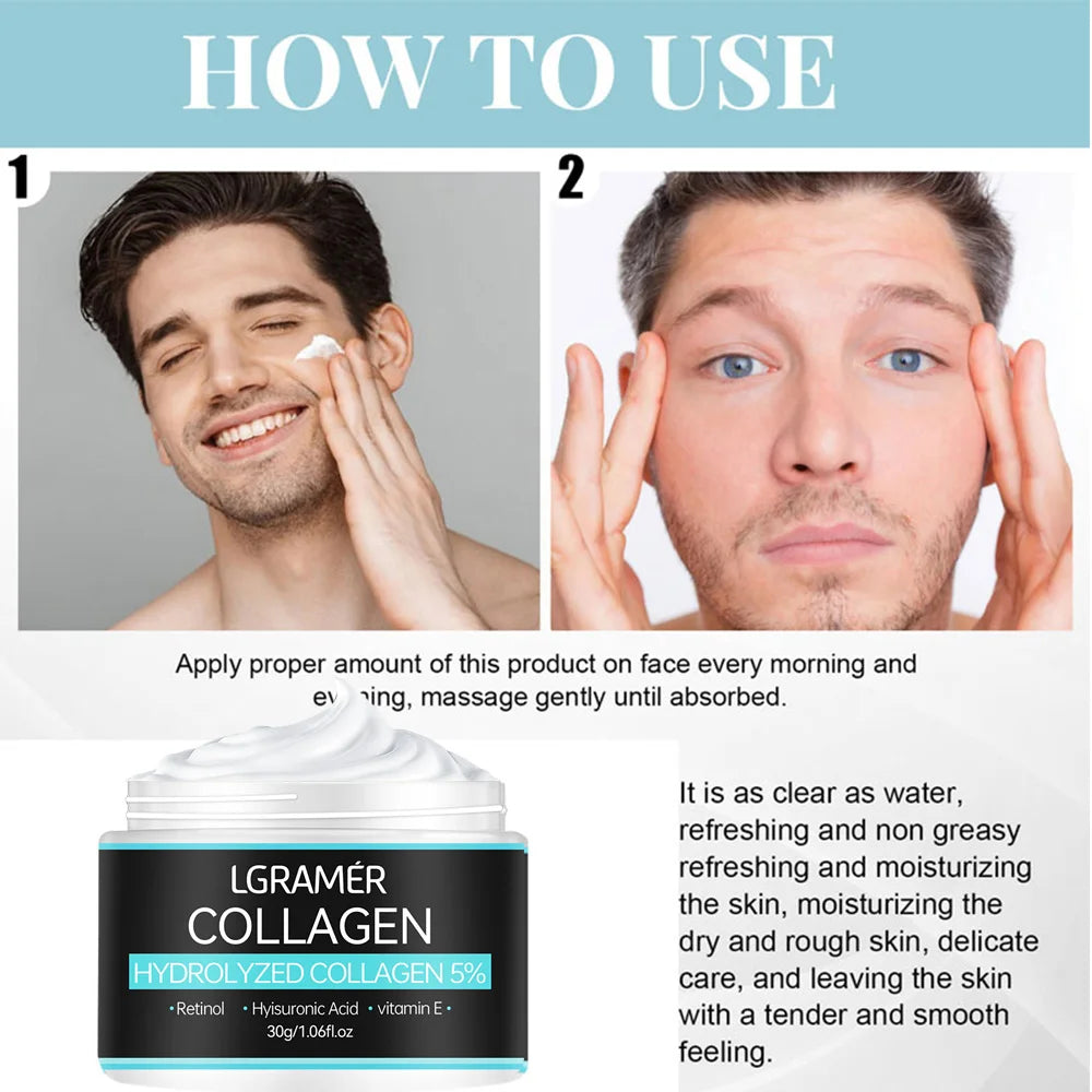 Collagen Face Creams For Men Smoothes wrinkles Firming Moisturizing Hyaluronic Acid Whitening Moisturizer Facial Skin Care 2PCS