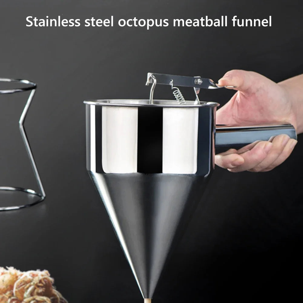 600/1200ML Stainless Steel Ideal Liquids Kitchen Big Funnel Spice Octopus Balls Tool with Rack Funnel Cooking Funnel with Handle