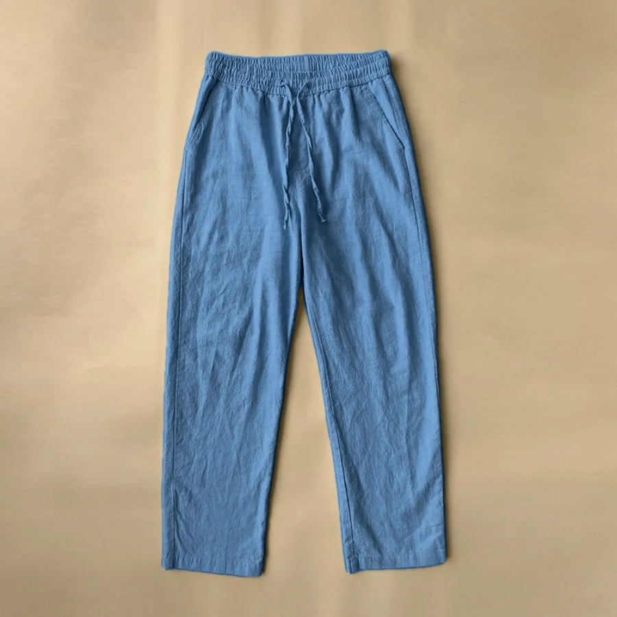 Men's summer cotton and linen loose straight wide-leg pants, casual sports linen long pants, jogging and fitness sportswear