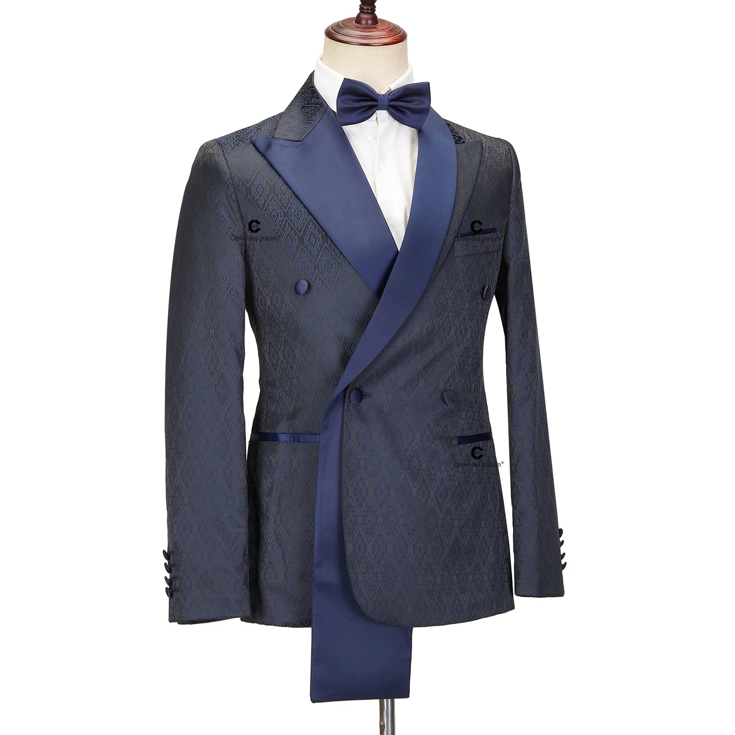 Cenne Des Graoom 2024 New Double-breasted Tuxedo Suits for Men Floral Paisley Jacquard Blazers Pants Wedding Party Wear Prom 