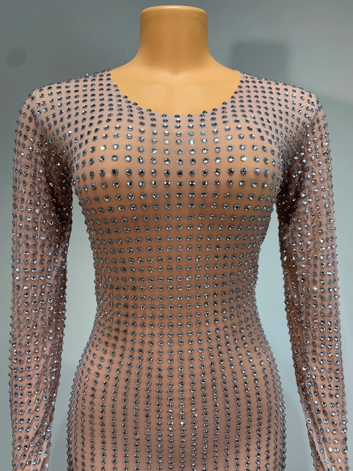 Luxury Celebrity Party Long Dress Women Sexy Mesh See Through Birthday Costume Sparkly Rhinestones Evening Elegant Gowns