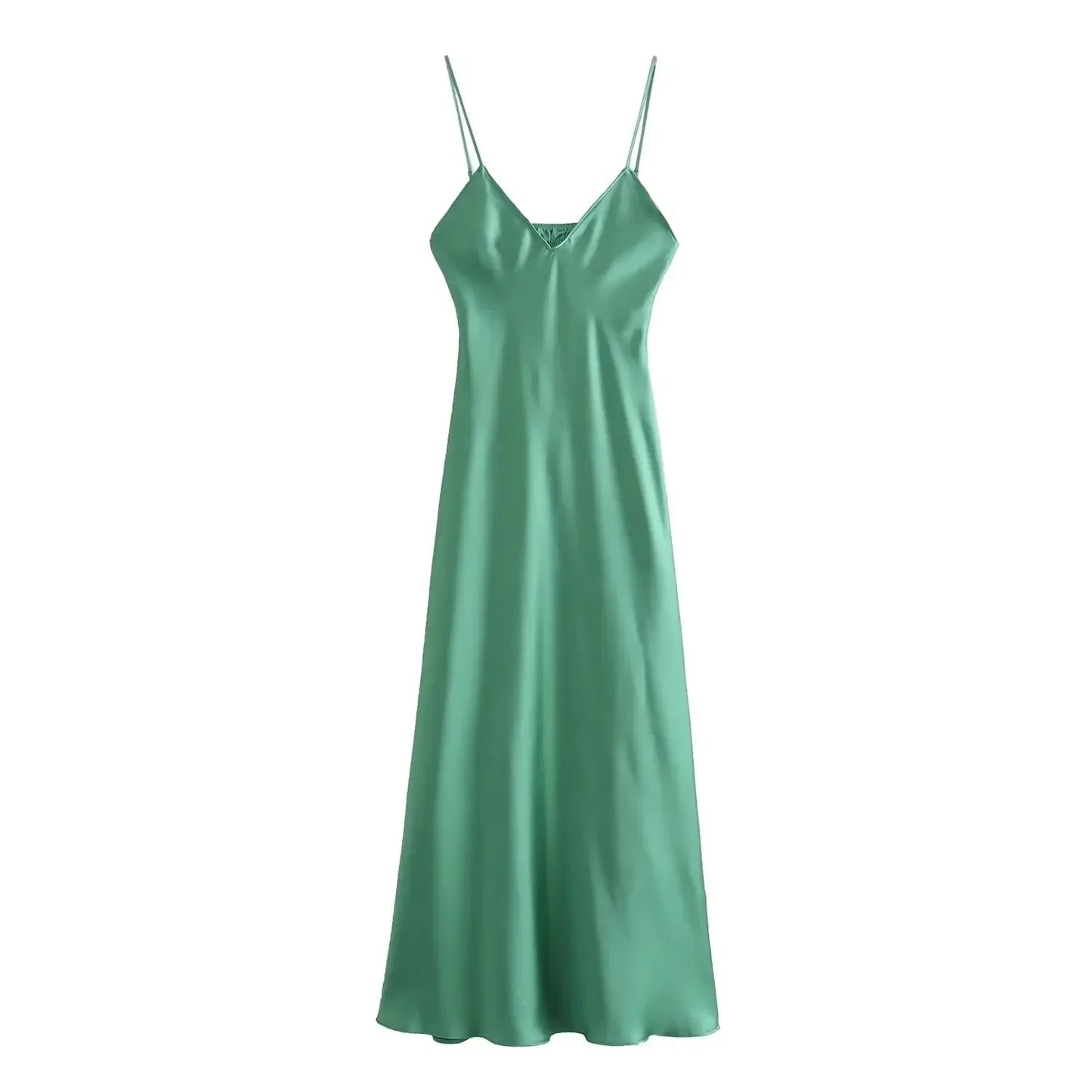 Women Fashion Summer New Sleeveless Underwear Style Backless V-Neck Sling Long Dress Chic Female French Elegance Evening
