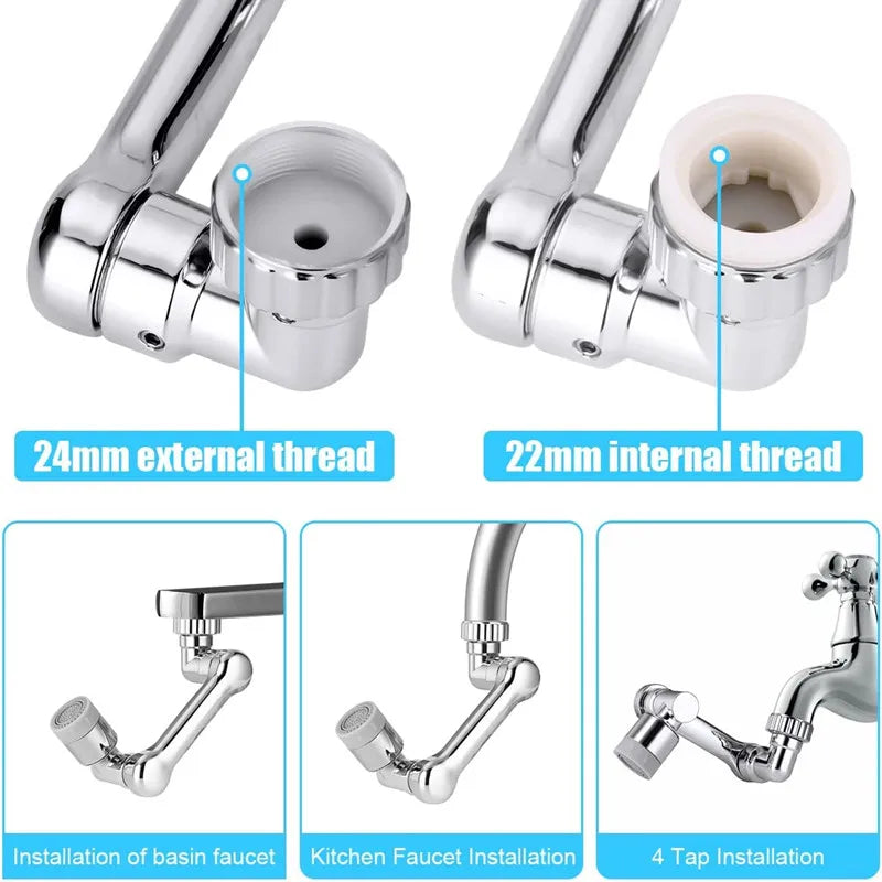 1080° Rotation Faucet Sprayer Head 22/24mm Adaptor Faucet Extender Aerator Splash Bubbler Nozzle Kitchen Tap Washbasin Robot Arm