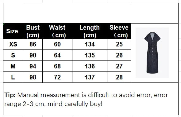 Sexy V-neck Denim Dresses 2025 Women's Spring Fashion Slim Long Dress Chic Short Sleeves Single Button High Street Lady New Robe