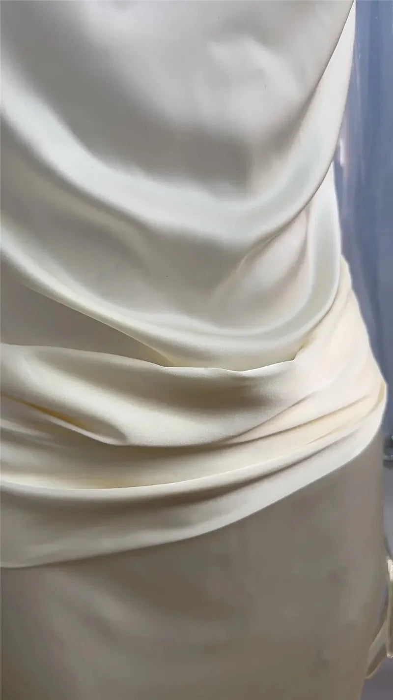 2025 Satin Backless Sexy Long Dress for Women Elegant Rose Thigh High Waist Beach Holiday Gorgeous Club