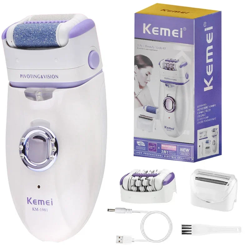 3in1 Electric Women Epilator Female Shaver Leg Body Hair Removal Lip Chin Depilatory Lady Bikini Trimmer Facial Hair Remover