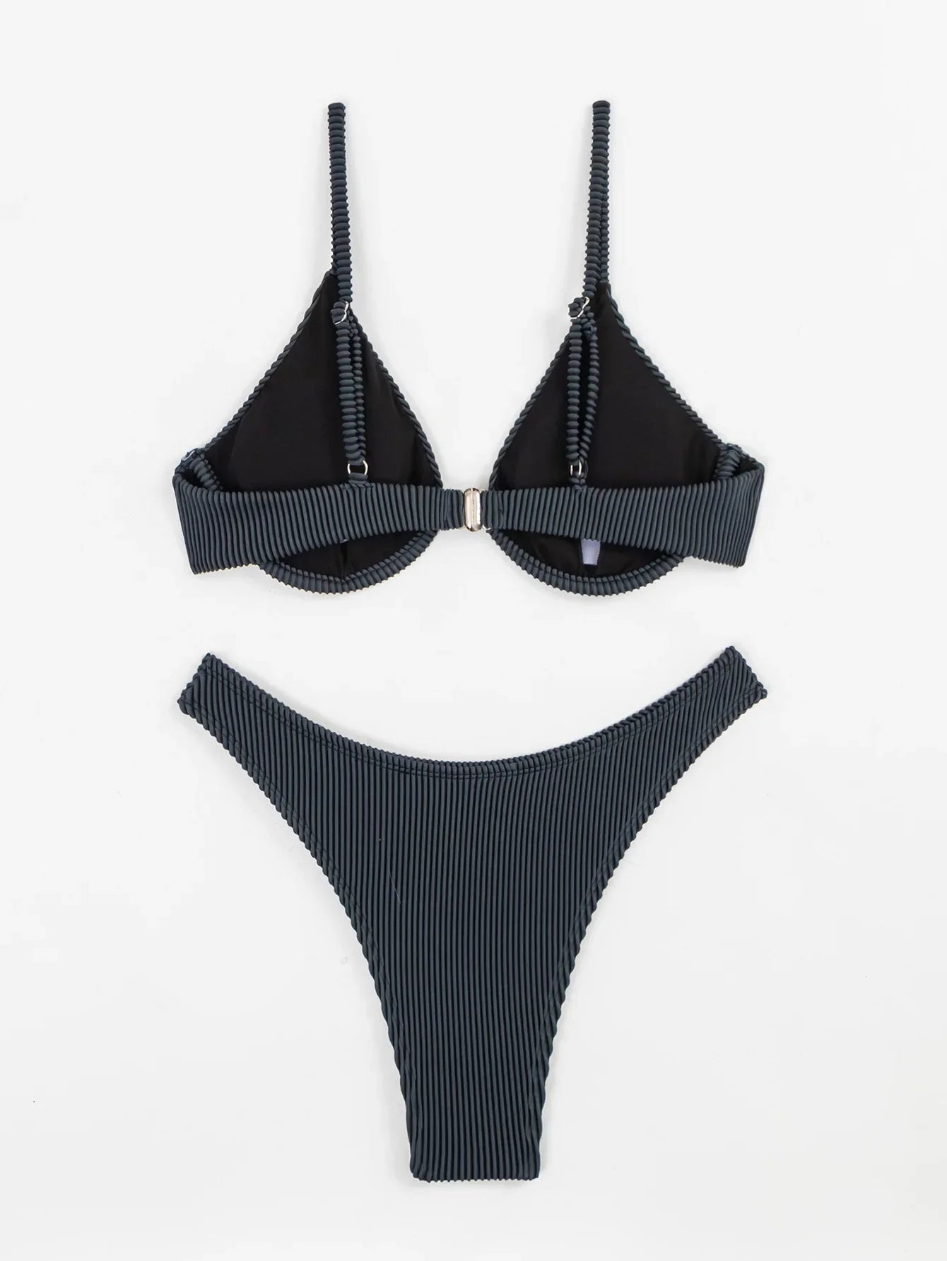 2024 New Women's Underwire Bikini Set,solid Color 2-piece Pit Striped Swimsuit,Fashion Sexy V-neck Bathing Suit with Chest Pad