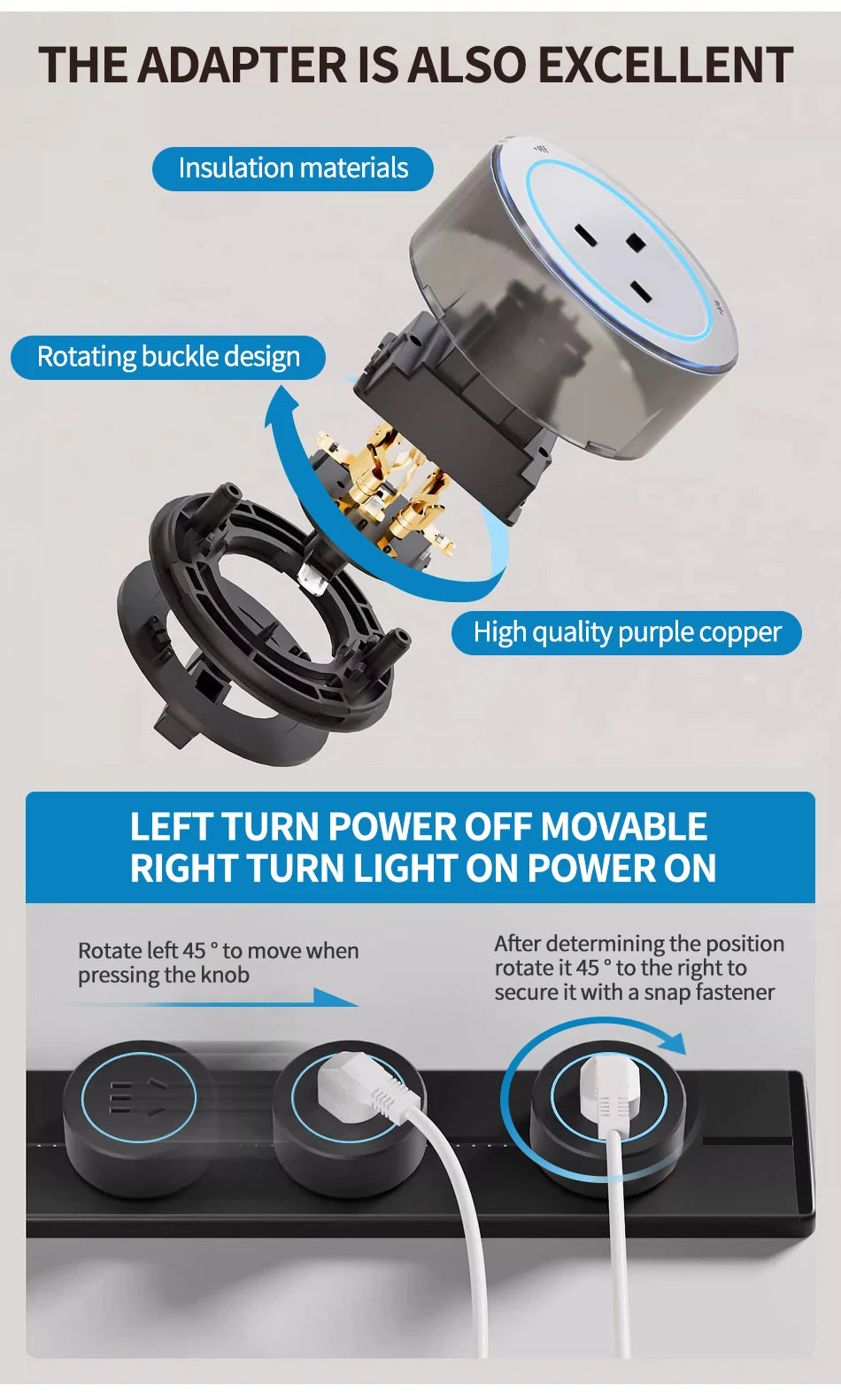 Socket power rail socket concealed concealed wall kitchen socket with EU, UK, and Korean universal plug adapter
