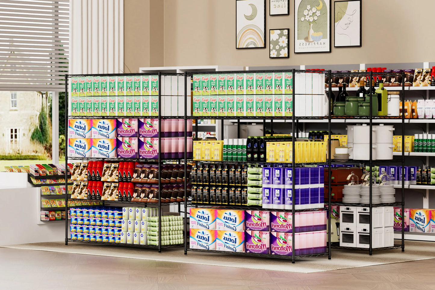 Warehouse supermarket kitchen other 5-layer heavy-duty adjustable shelves with wheels adjustable feet frame bearing 300 pounds