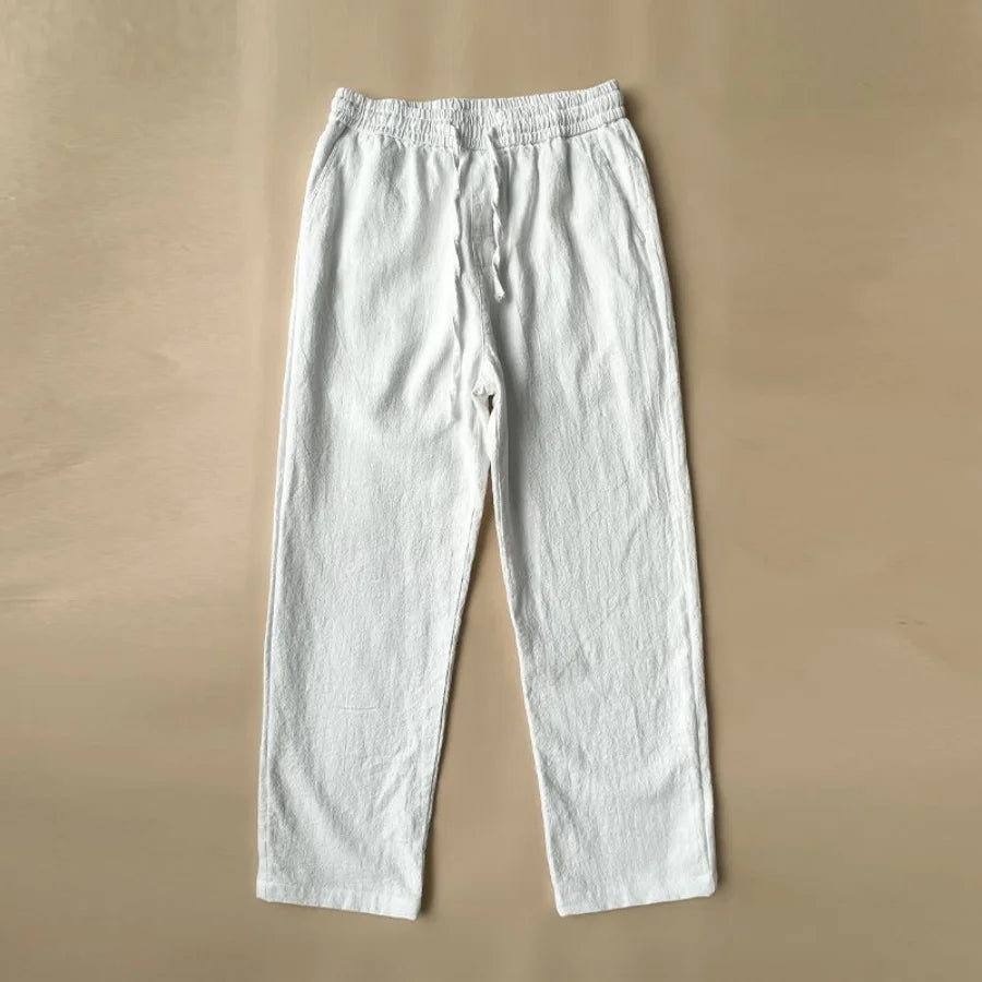 Men's summer cotton and linen loose straight wide-leg pants, casual sports linen long pants, jogging and fitness sportswear