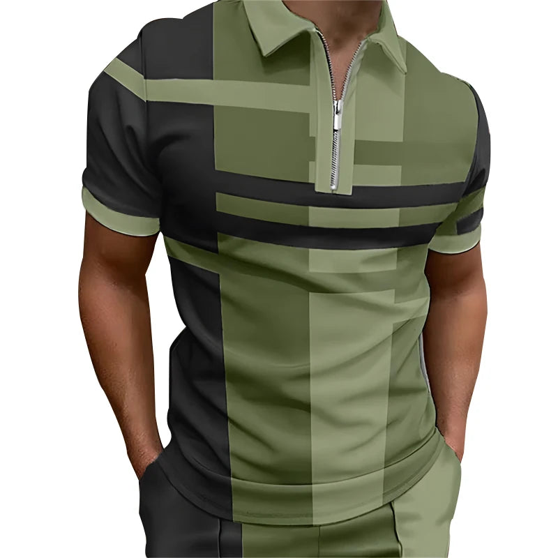 Spring Summer Men Casual Short Sleeve Business Polo Shirt Men Clothes Zipper Polo Shirt Men Spell Color Golf Polo Shirts