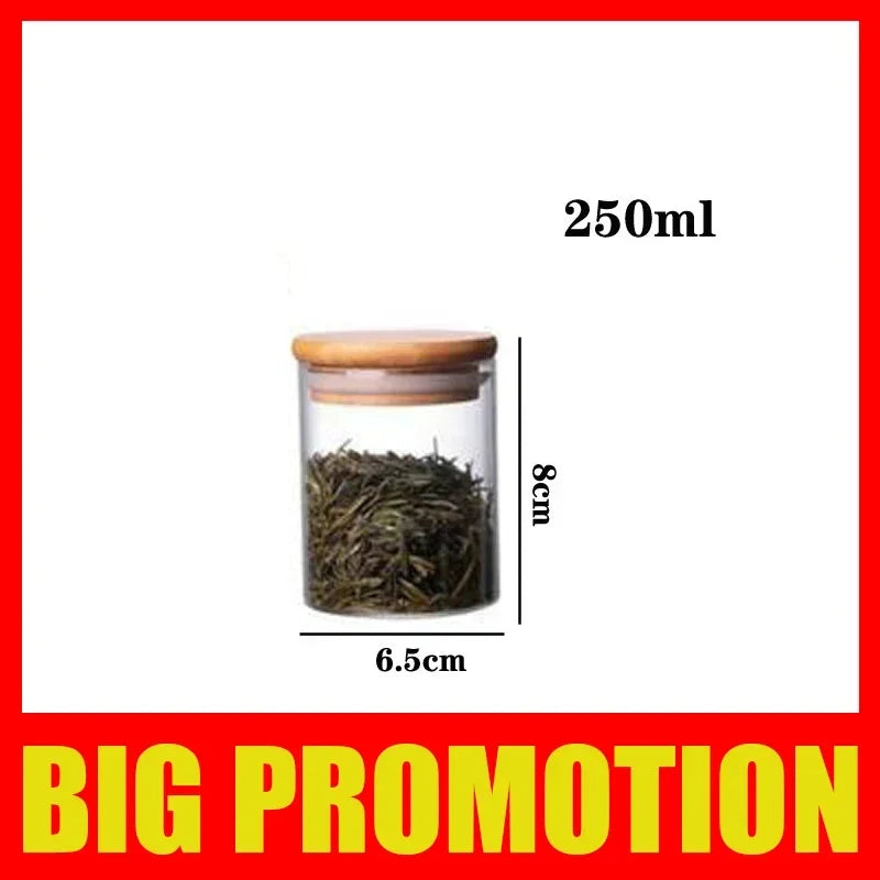 Kitchen Storage Tank Food Container Bambo Covered High Borosilicate Food Sealed Glass Tank Kitchen Miscellaneous Grain Organizer