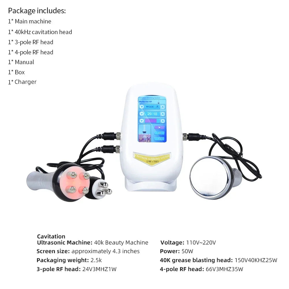 40K 3/4 IN 1 Cavitation Body Slimming Machine Facial Massager Skin Tighten Face Lifting Vacuum Suction Beauty Device