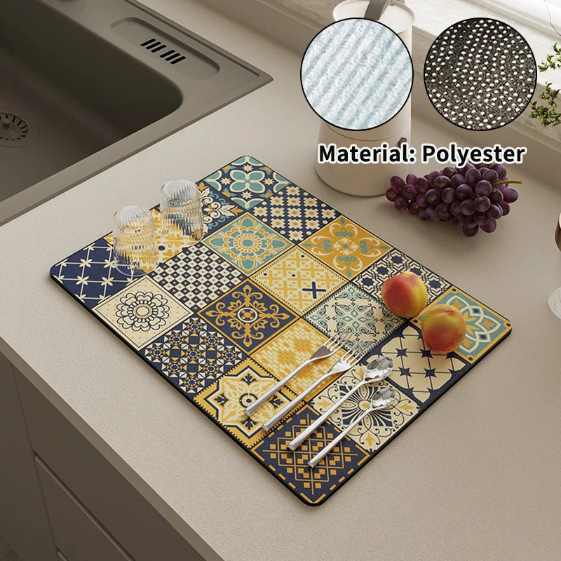 Kitchen Drying Mat Quick Dry Coffee Mat Absorbent Dish Placemat Anti Slip Table Cup Drying Mats Table Decoration Accessories
