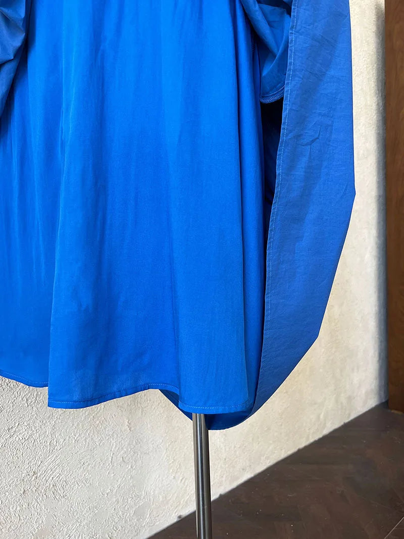 Polo‘s Collar Shirt Dress Women Spring Slimming Long Dress With A Cinched Waist Blue / Pink