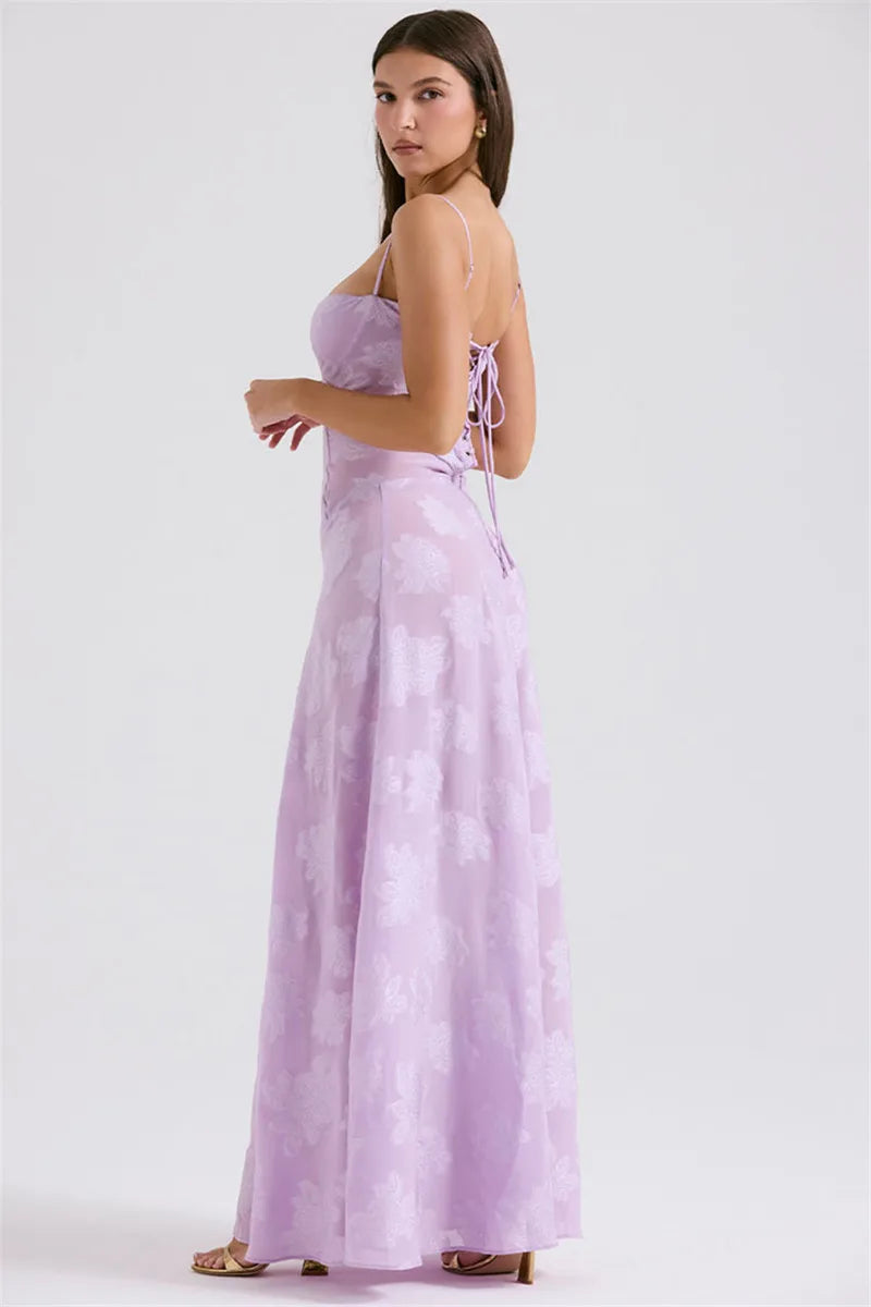 Mozision Elegant Print Backless Maxi Dress For Women Fashion New Spaghetti Strap Sleeveless Loose A-line Club Party Long Dress