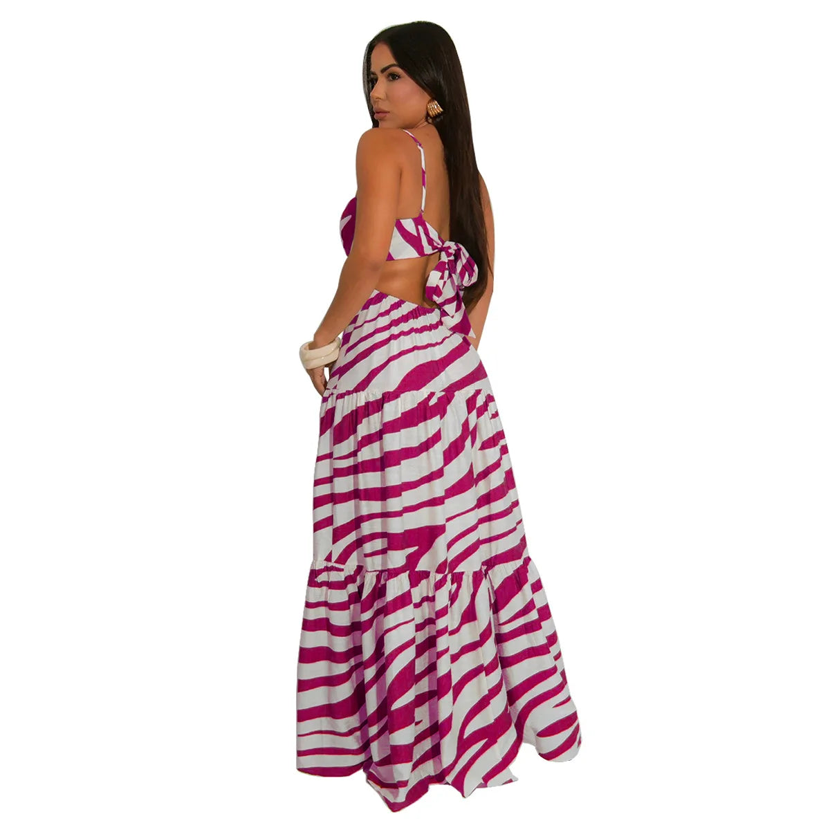 CM.YAYA Printed Women Strap Sleeveless Backless Long Dress 2025 Birthday Beach Evening Sexy Night Party Maxi Dresses Vestidos