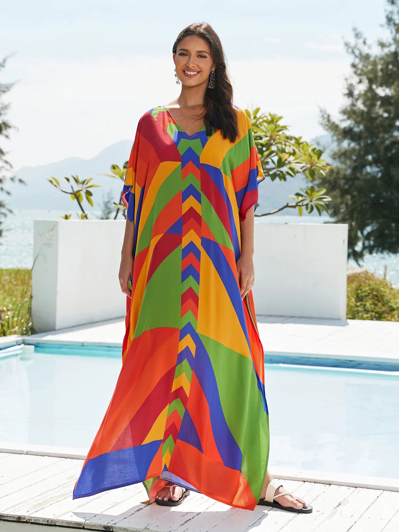 Women's Print Turkish Kaftan Bikinis Set Beachwear Bikini Cover Up Maxi Dress Bathing Suit Summer Outfit