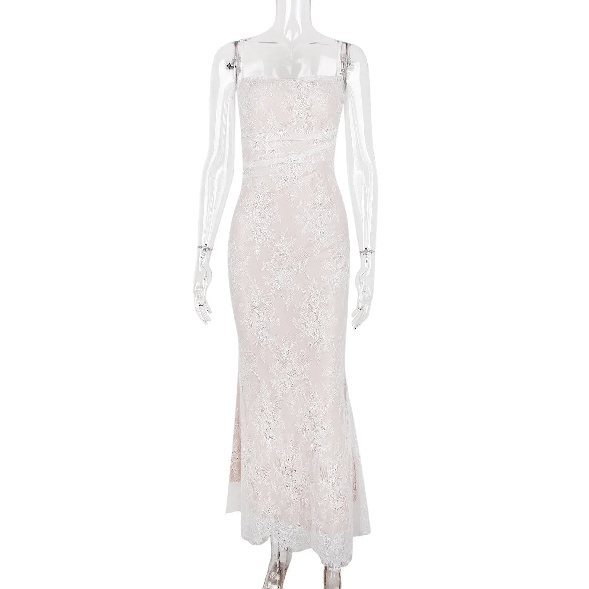 Mozision Elegant Lace Print Maxi Dress Set Women Fashion Spaghetti Strap Long Sleeve Bodycon Club Party Sexy Long Dress