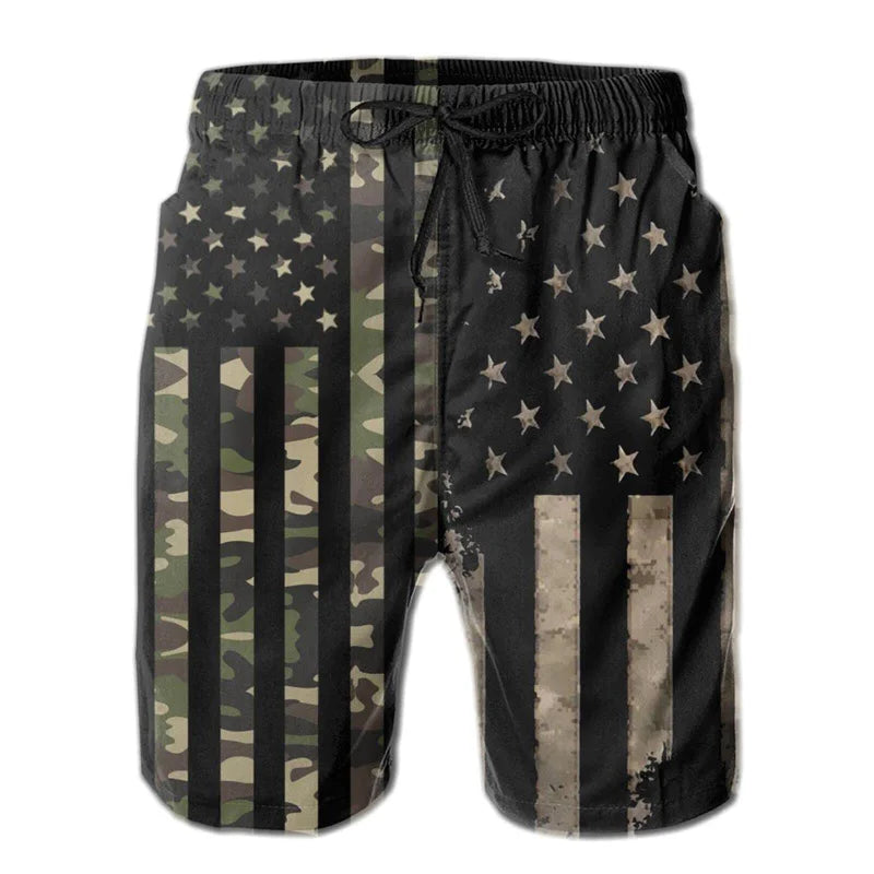 American Flag Gun Weapons Hawaii 3D Printing Hip Hop Board Shorts Summer Swimsuit Surf Swim Trunks Big Size Swimwear Men Beach